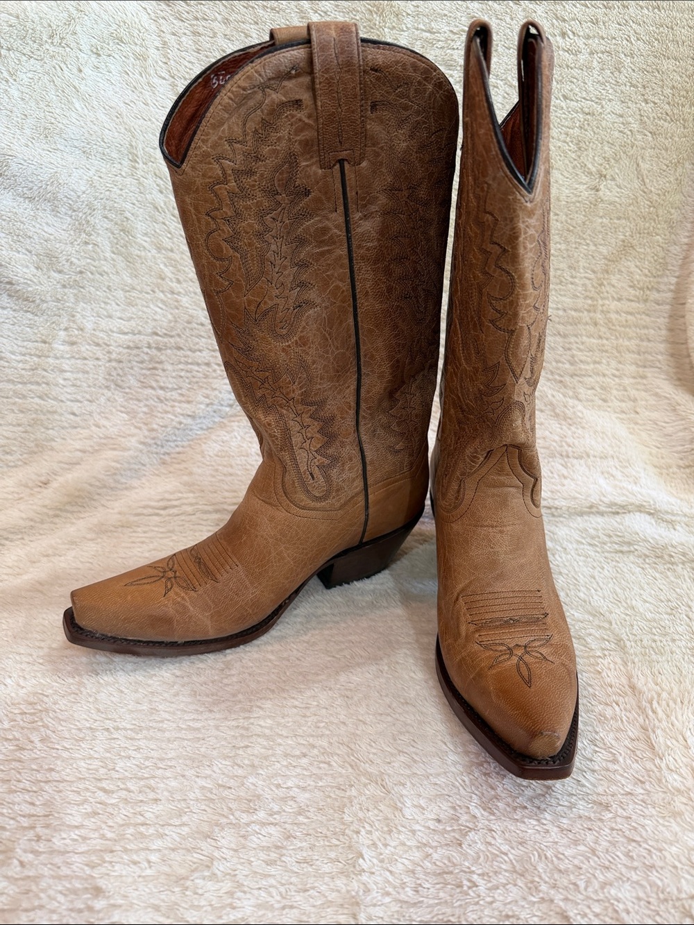 Dan Post Brown Leather Western Boots with Orange Interior